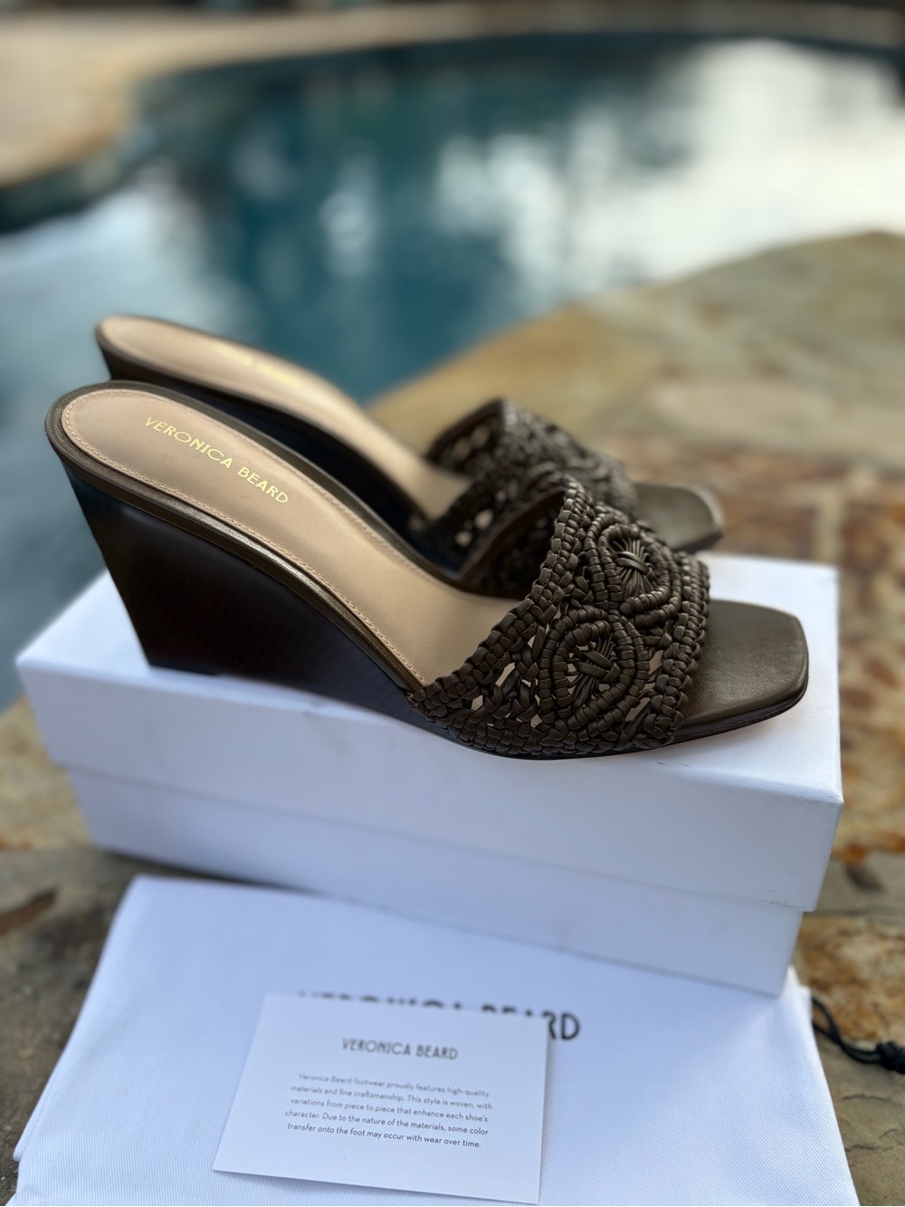 Veronica Beard Ellen Macrame Leather Wedge Slide Sandal in Brown Size 9- NEW